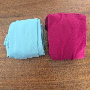2 Pairs Snag Footless Tights Plus Size E Hot Pink Fuschia Argyle and Light Blue